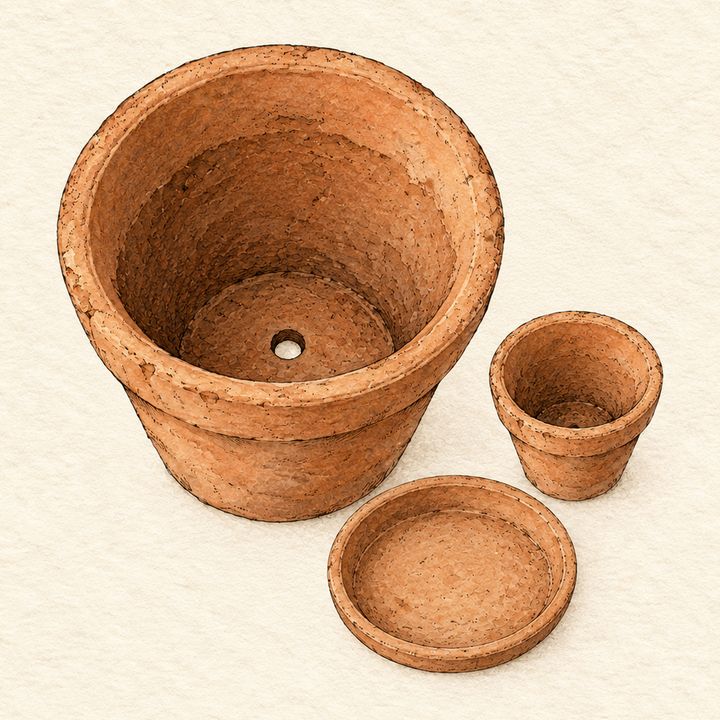 Ilustração: vaso grande e fundo ao lado de um vaso pequeno, mostrando a diferença de tamanho