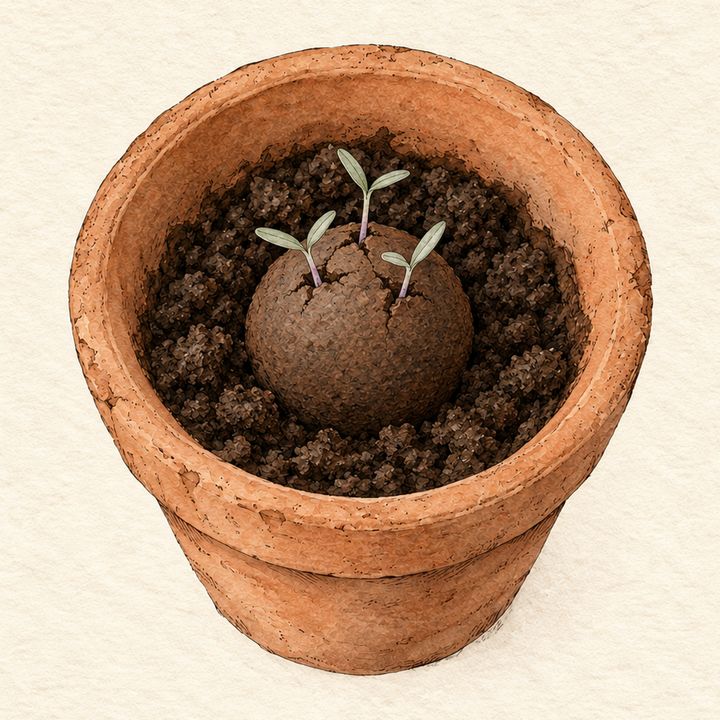 Ilustração: dois ou três brotinhos minúsculos de lavanda, de folhas estreitas e acinzentadas
